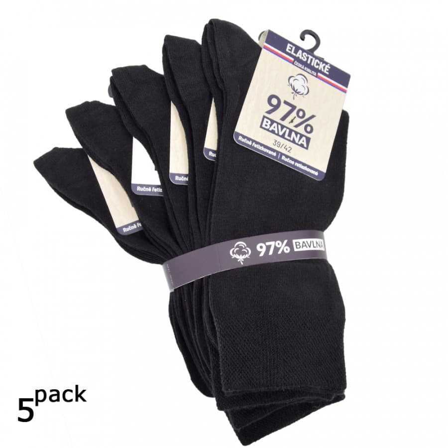 Hladké unisex 97% bavlněné elastické ponožky  39-42 černá