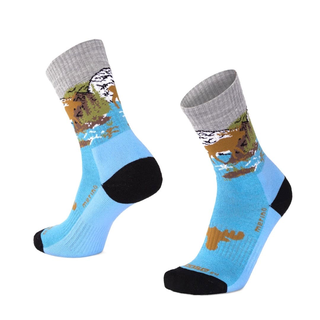 ALP ELK veselé celofroté merino ponožky Moose modrá 3XL